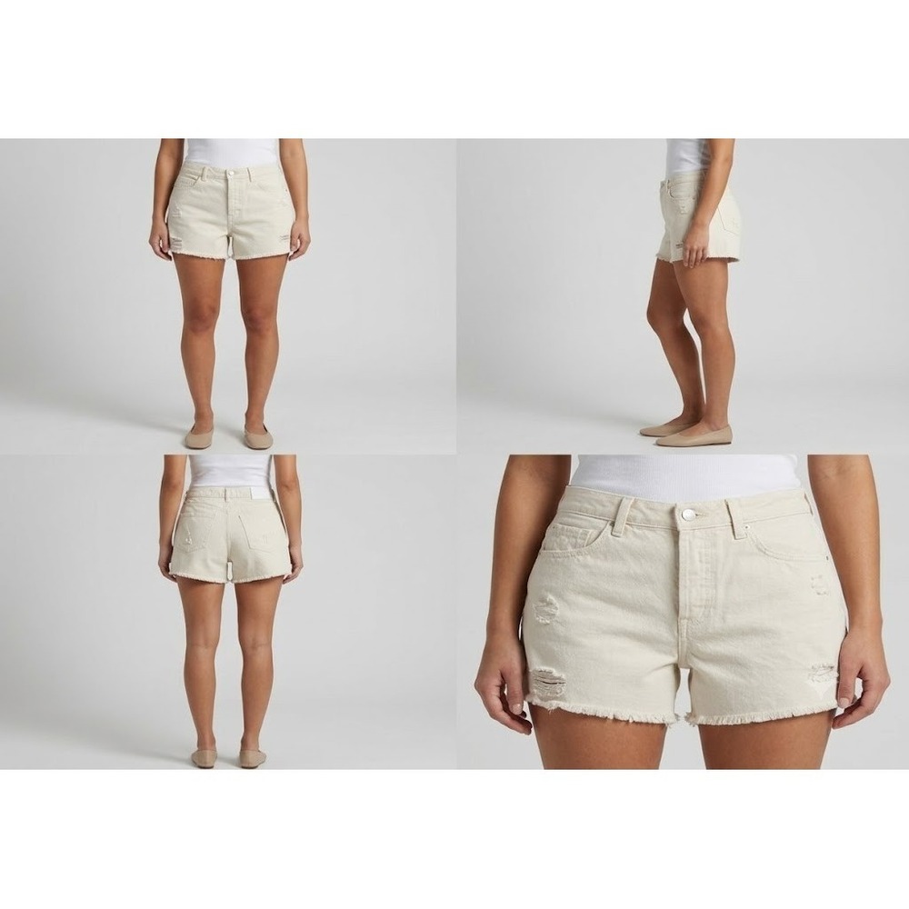 Every Denim Mom Shorts Womens 10 Ivory High Rise Distressed Raw Hem Streetwear
